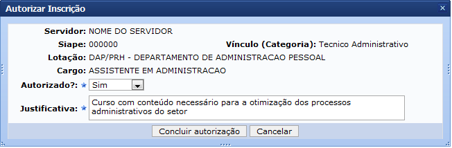 Figura 4: Autorizar Inscrição