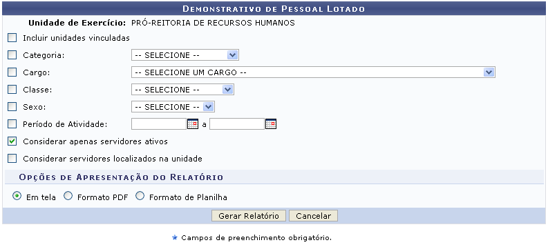 Figura 2: Demonstrativo de Pessoal Lotado