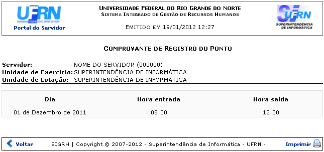 Figura 3: Comprovante de Registro do Ponto