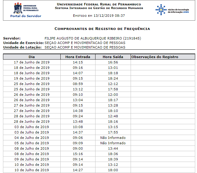 Figura 4: Comprovante de Frequência