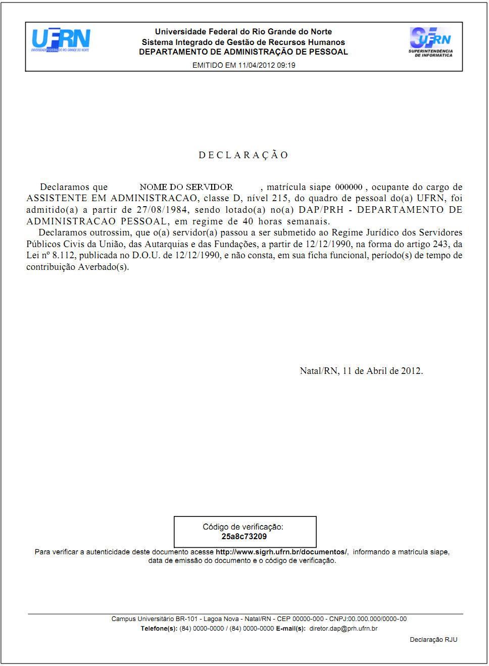 Figura 2: Declaração RJU