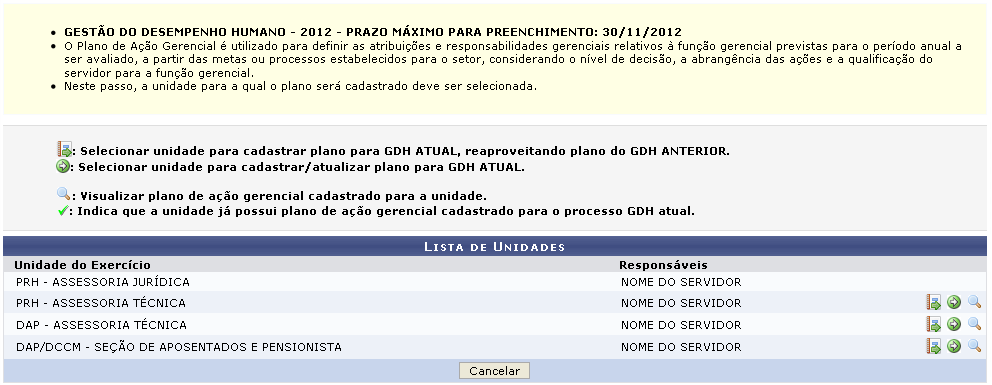 Figura 1: Lista de Unidades