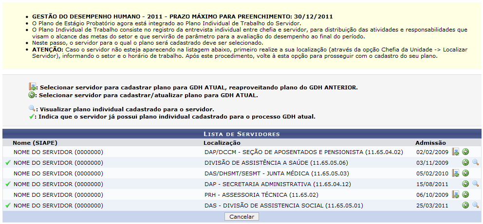 Figura 2: Lista de Unidades