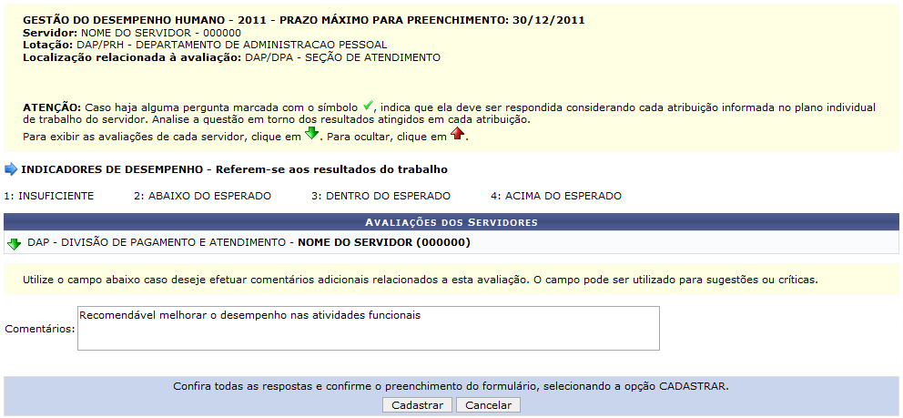 Figura 1: Avaliações dos Servidores