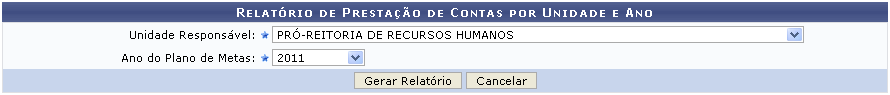 Figura 1: Relatório de Prestação de Contas por Unidade e Ano