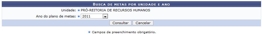 Figura 1: Busca de metas por unidade e ano