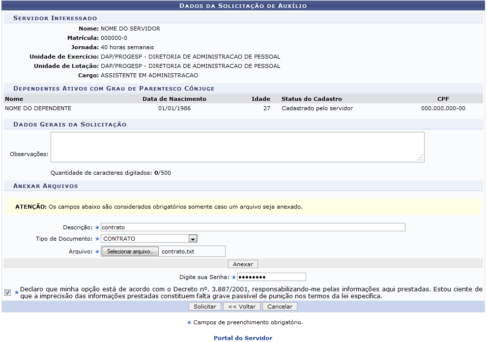  Figura 1: Dados da Solicitação de Auxílio