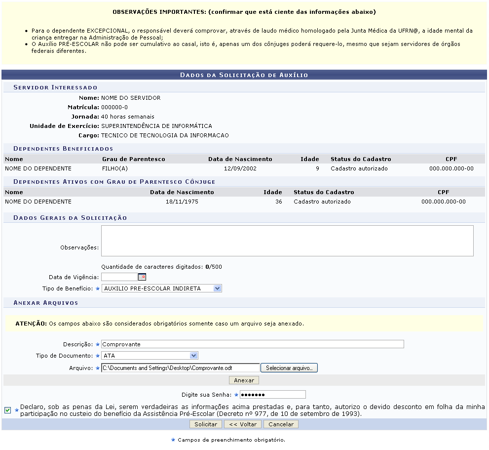 Figura 2: Dados da Solicitação de Auxílio
