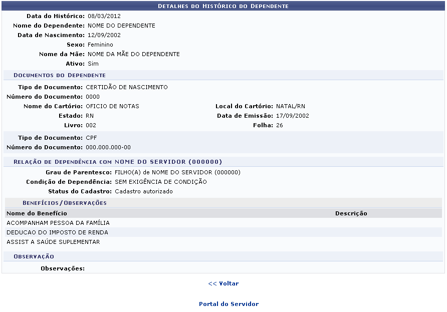 Figura 9: Detalhes do Histórico do Dependente
