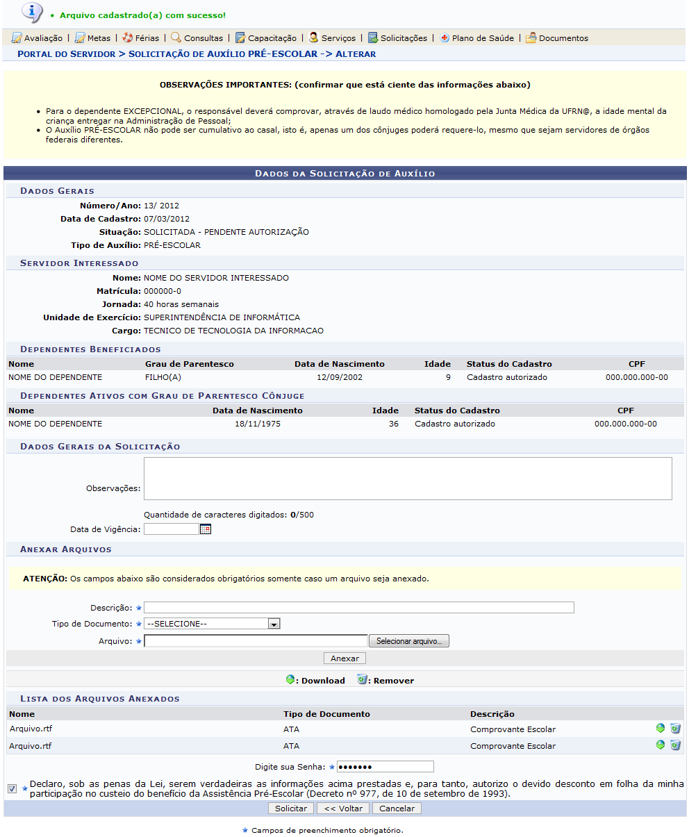 Figura 7: Mensagem de Sucesso