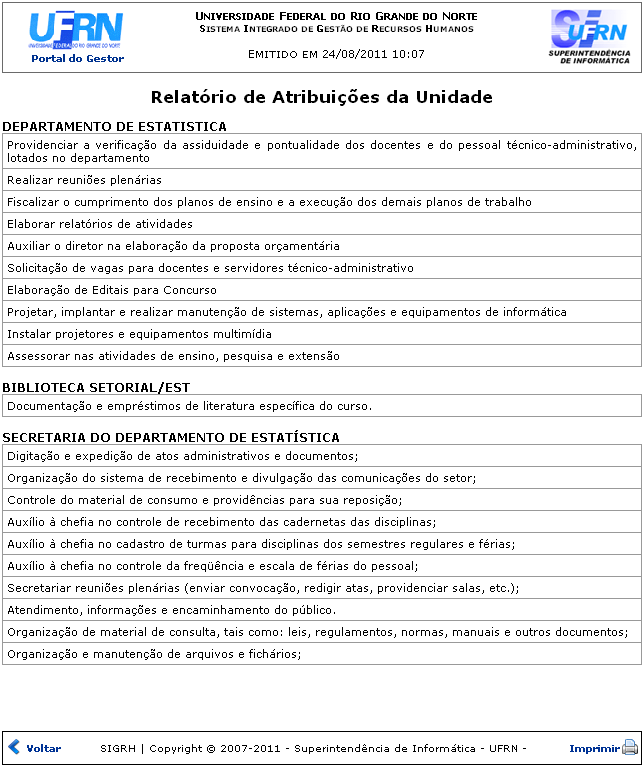 Figura 2: Relatório de Atribuições da Unidade