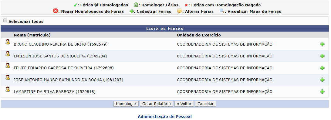 Homologar pedido de Férias 