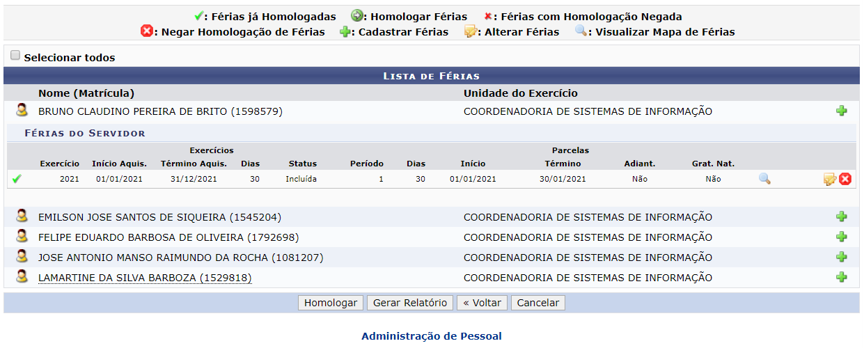 Homologar pedido de Férias 