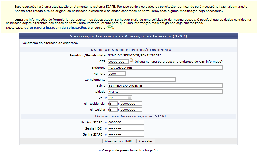 Figura 4: Solicitação Eletrônica de Alteração de Endereço