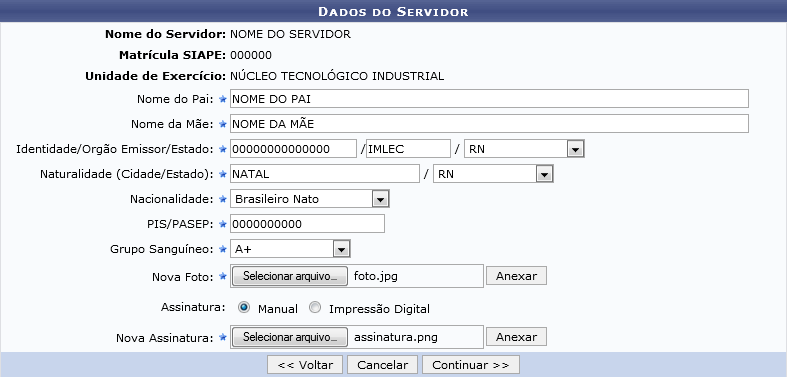 Figura 3: Dados do Servidor