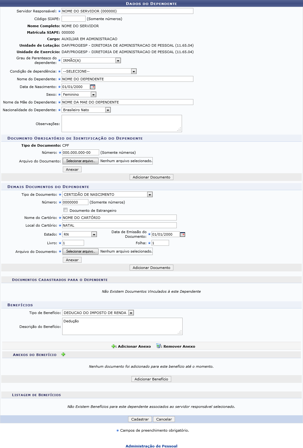 Figura 1: Dados do Dependente