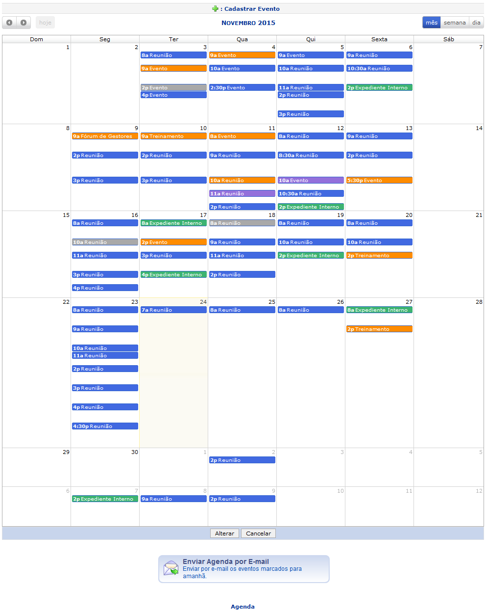 Figura 1: Gerenciar Agenda; Calendário de Novembro de 2015
