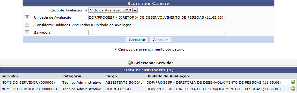 Figura 2: Lista de Servidores