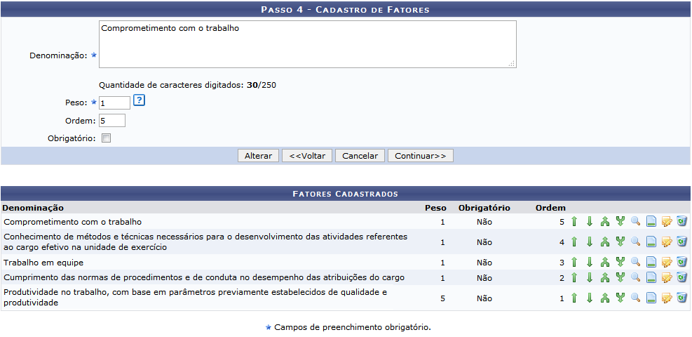 Figura 18: Alterar Fatores