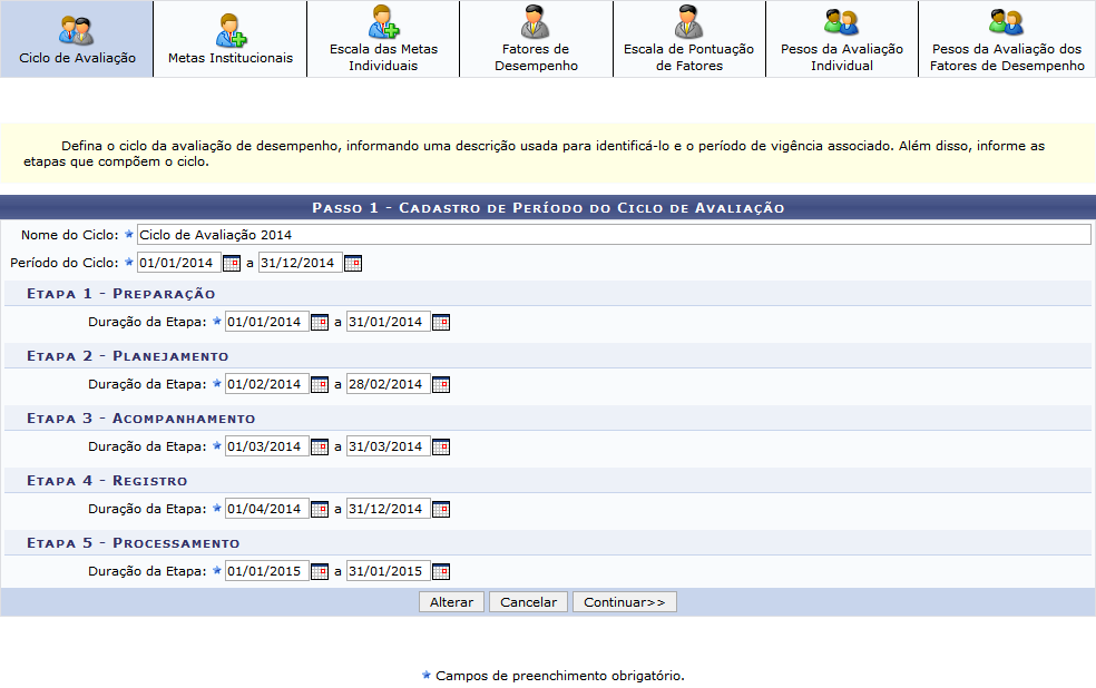 Figura 2: Passo 1 - Cadastro de Período do Ciclo de Avaliação