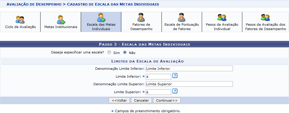 Figura 8: Passo 3 - Escala das Metas Individuais