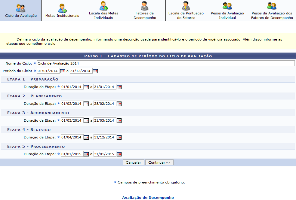 Figura 1: Passo 1 - Cadastro do Período do Ciclo de Avaliação