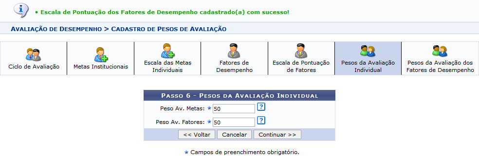 Figura 23: Passo 6 - Pesos da Avaliação Individual