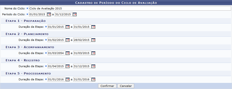 Figura 5: Cadastro de Período do Ciclo de Avaliação