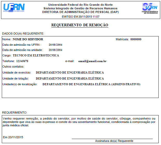 Figura 7: Requerimento de Remoção