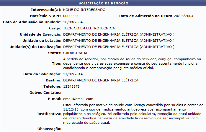 Figura 4: Solicitação de Remoção