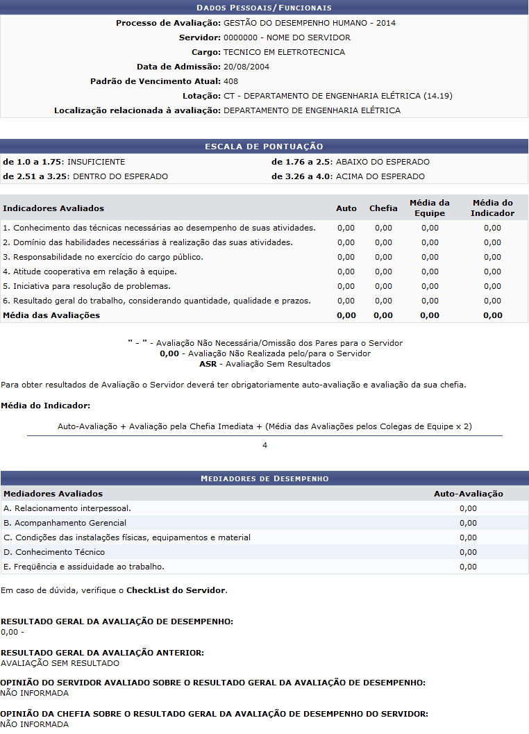 Figura 9: Relatório Individual de Desempenho de Servidor sem Função Gerencial