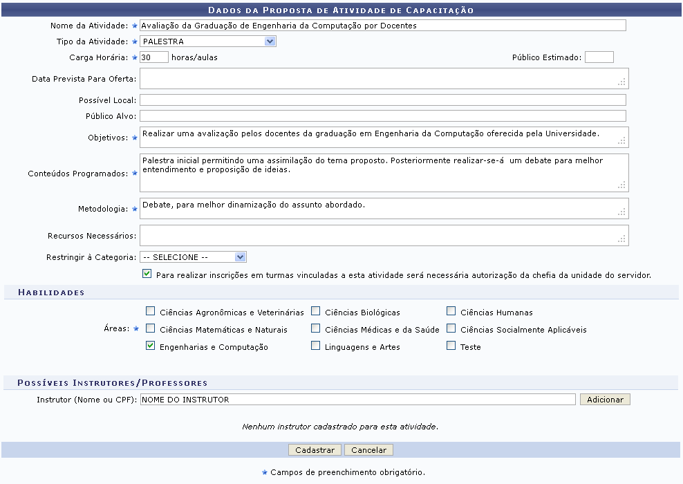 Figura 1: Dados da Proposta de Atividade de Capacitação