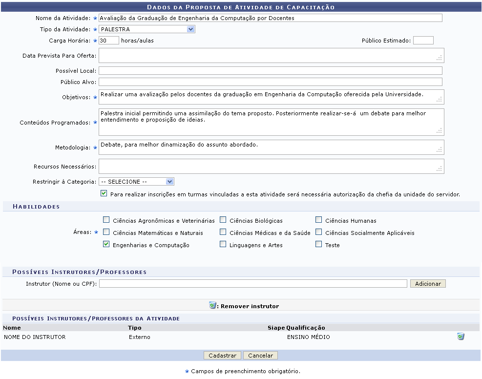 Figura 2: Adição de Instrutor