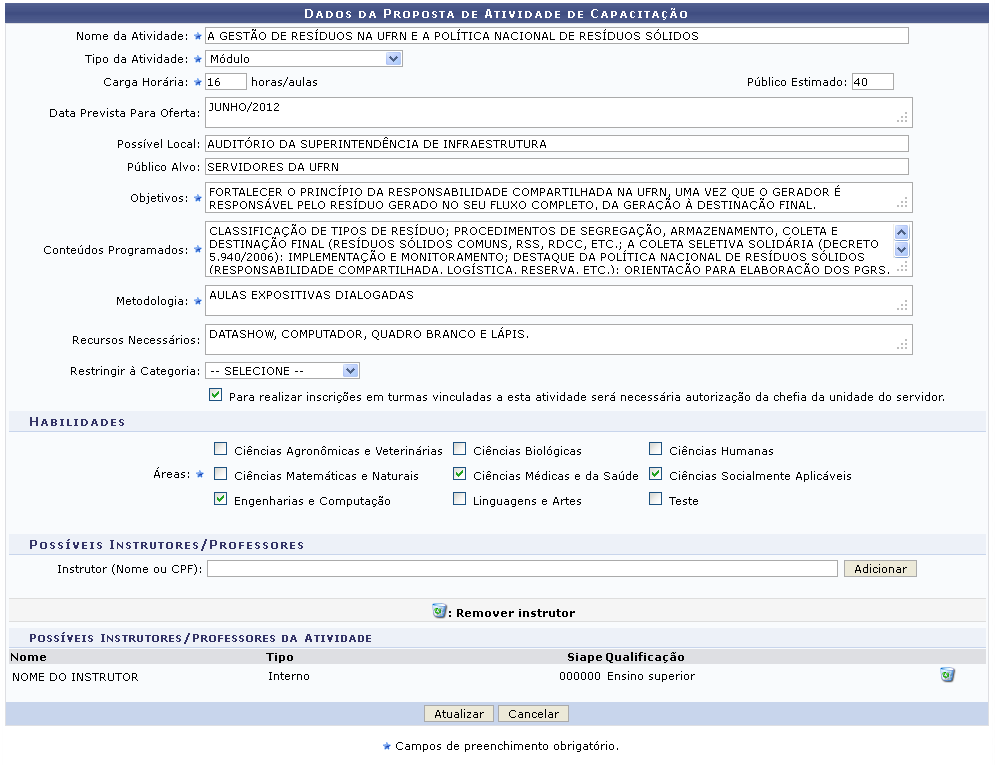 Figura 4: Dados da Proposta de Atividade de Capacitação