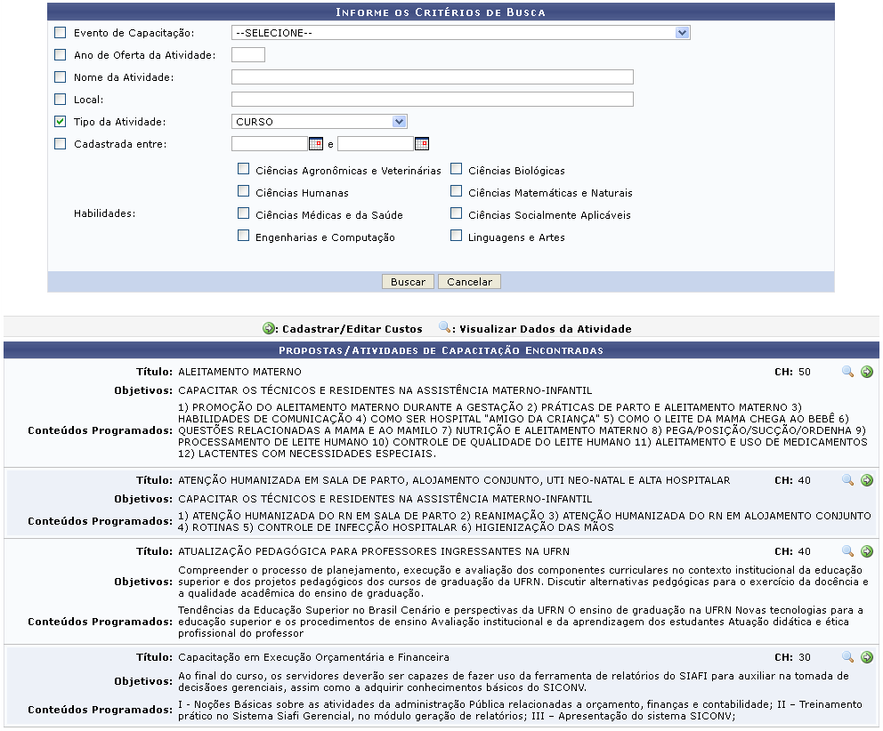 Figura 2: Propostas/Atividades de Capacitação Encontradas