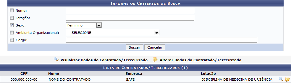 Figura 2: Informe os Critérios de Busca; Lista de Contratados/Terceirizados