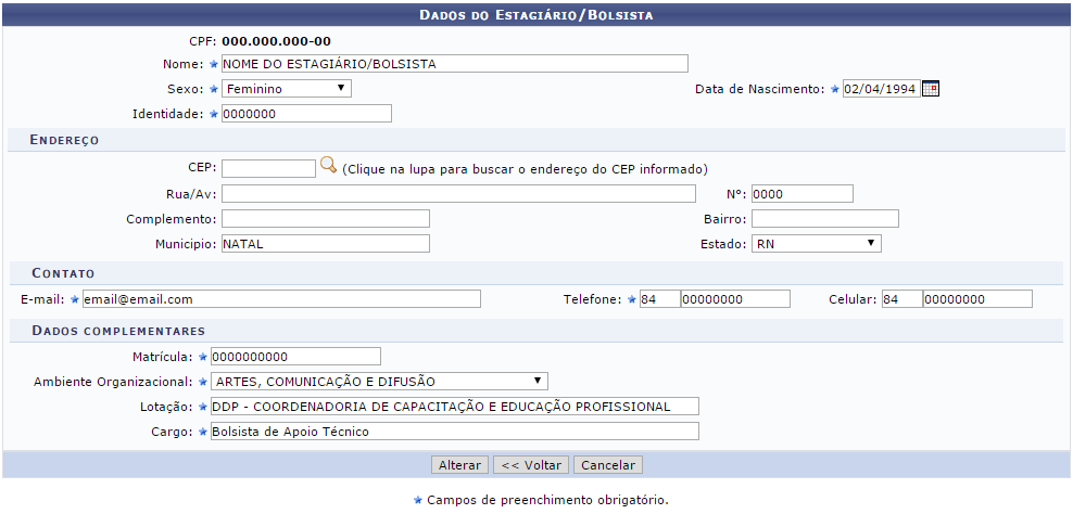 Figura 4: Dados do Estagiário/Bolsista