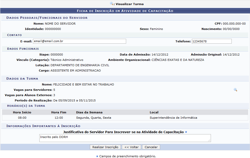 Figura 10: Ficha de Inscrição em Atividade de Capacitação