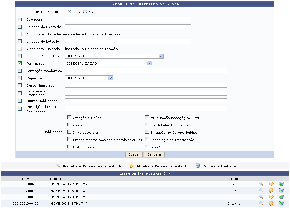 Figura 2: Lista de Instrutores