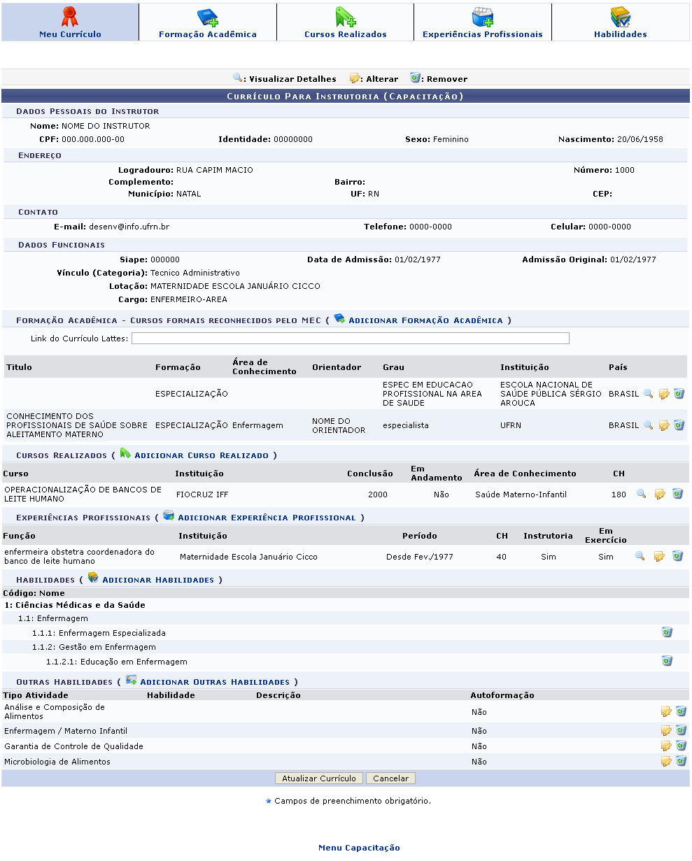 Figura 4: Currículo Para Instrutoria (Capacitação)