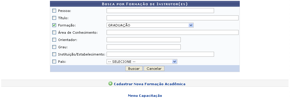Figura 1: Busca por Formação de Instrutor(es)