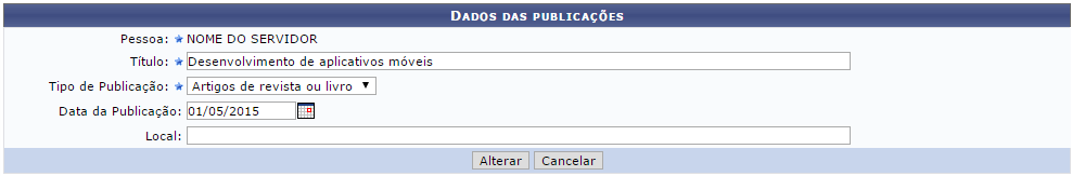 Figura 3: Alteração dos Dados da Publicação