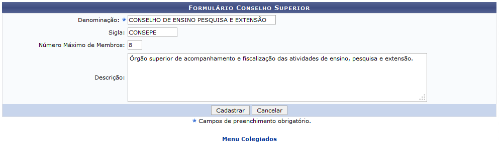  Figura 1: Formulário Conselho Superior