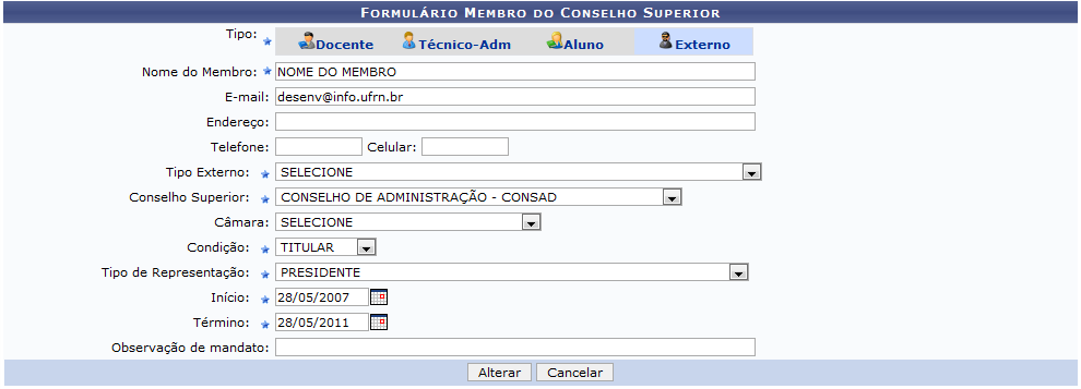  Figura 6: Formulário Membros do Conselho Superior