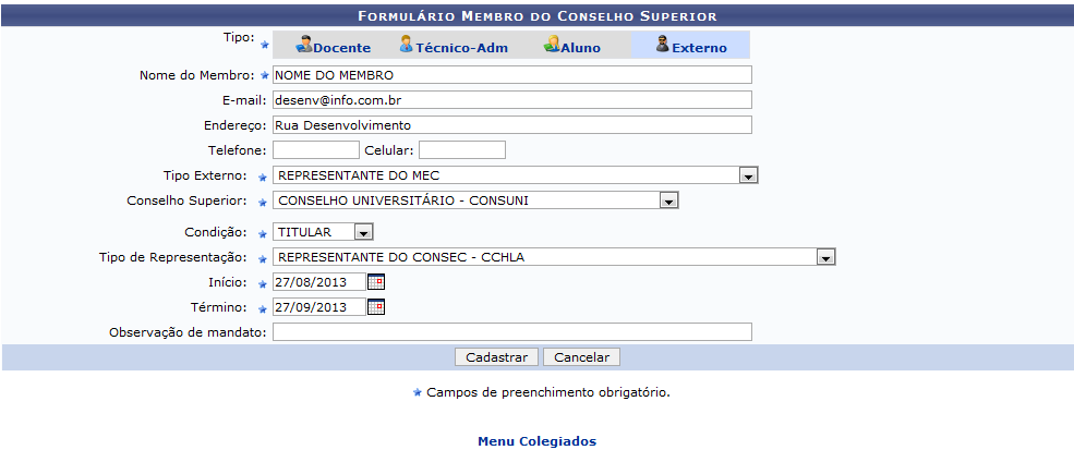  Figura 1: Formulário Membro do Conselho Superior