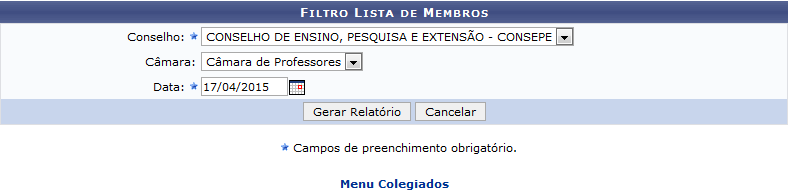 Figura 1: Filtro Lista de Membros
