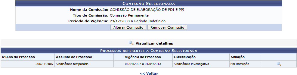 Figura 03: Comissão Selecionada