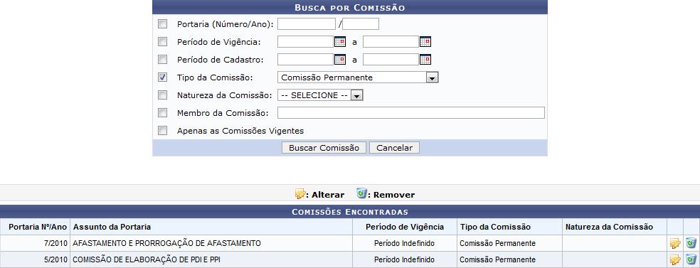 Figura 2: Comissões Encontradas