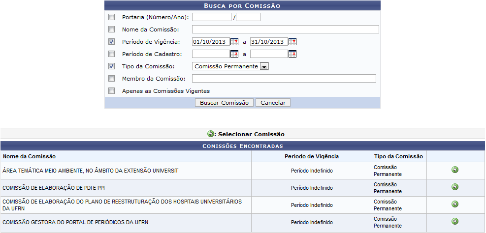 Figura 2: Comissões Encontradas