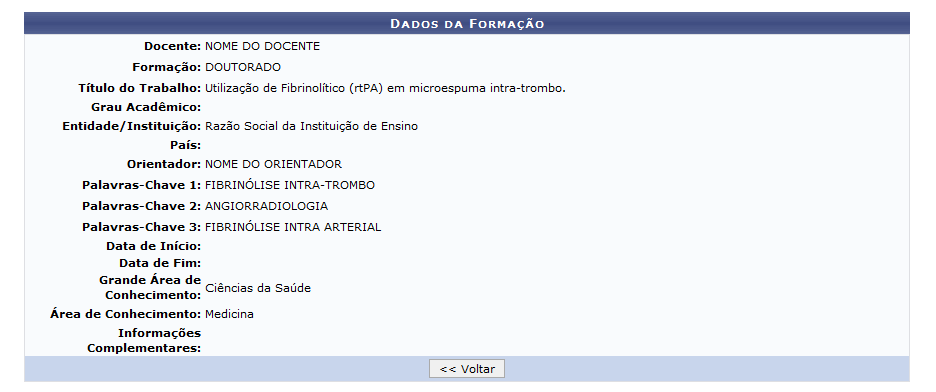 Figura 3: Dados da Formação